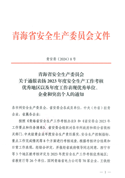 喜報！2023年度安全生產(chǎn)工作優(yōu)秀企業(yè)和突出個人名單揭曉！
